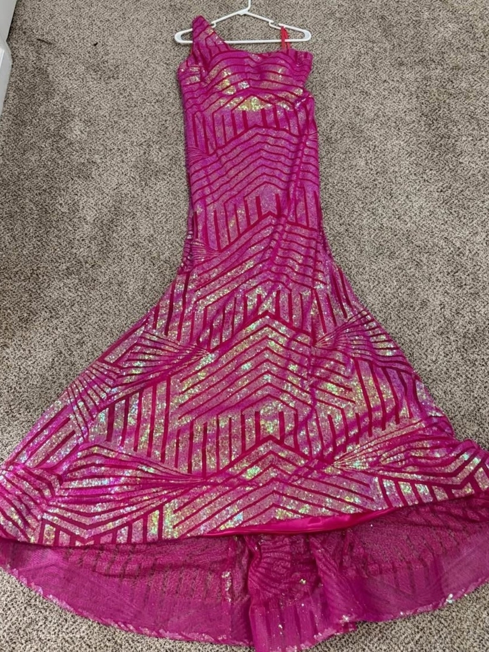 JVN by Jovani Hot Pink One-Shoulder Sequin Gown - Picture 2 of 2